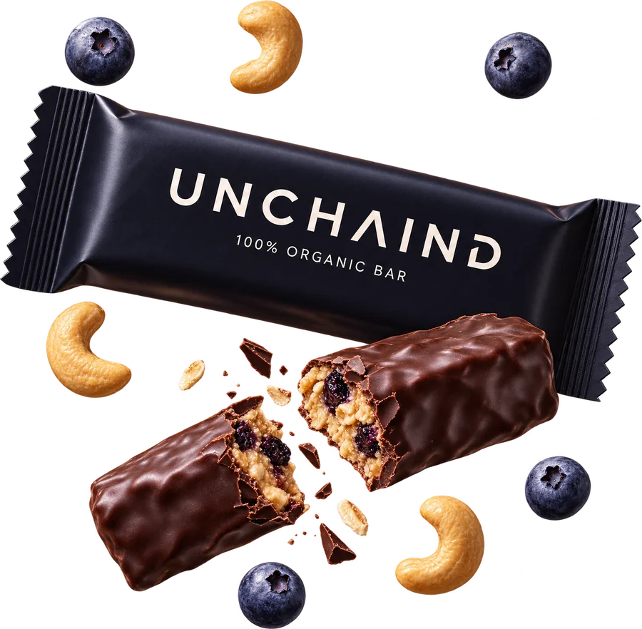 UNCHAIND reep met blauwe bes en pure chocolade