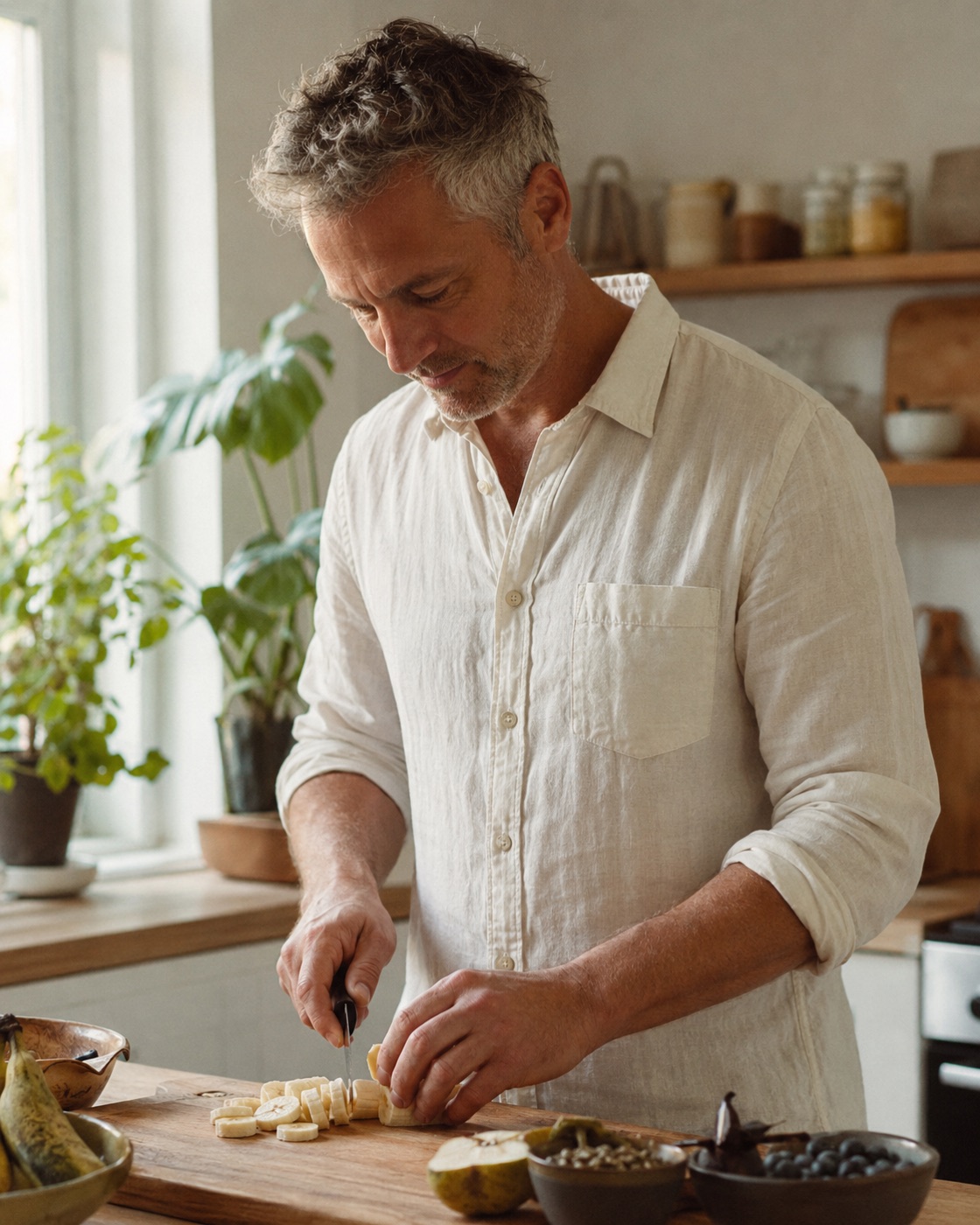 Man preparing fresh food in his kitchen
